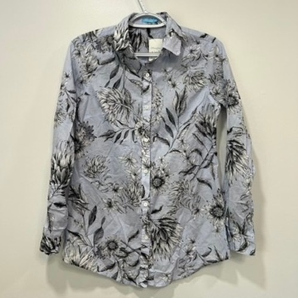 J Mclaughlin Womens Lois Blouse XS NWT $178 Cotton Button Marguax Powder Blue